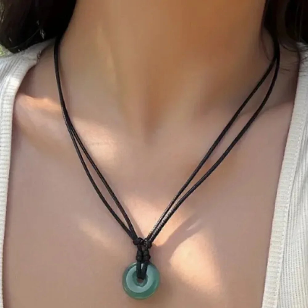 Adjustable Green Boho Chic Braided Peace Buckle Necklace